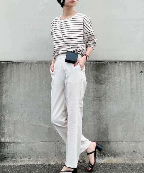 HONEYSUCKLE ROSE（ハニーサックルローズ）の「【HONEYSUCKLE ROSE】ボーダークルーロンＴ（Tシャツ/カットソー・レディース・ホワイト×ネイビー/ホワイト×カーキブラウン・M/S/L）」の19枚目の写真