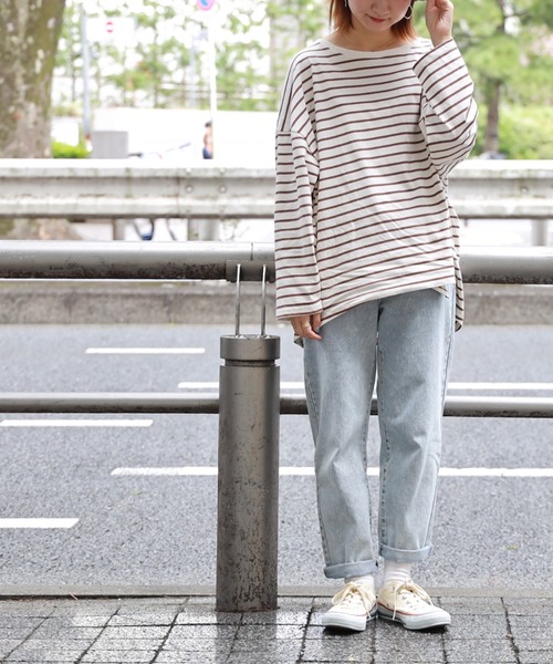 HONEYSUCKLE ROSE（ハニーサックルローズ）の「【HONEYSUCKLE ROSE】ボーダークルーロンＴ（Tシャツ/カットソー・レディース・ホワイト×ネイビー/ホワイト×カーキブラウン・M/S/L）」の17枚目の写真