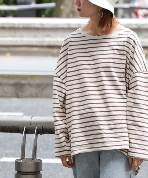 HONEYSUCKLE ROSE（ハニーサックルローズ）の「【HONEYSUCKLE ROSE】ボーダークルーロンＴ（Tシャツ/カットソー・レディース・ホワイト×ネイビー/ホワイト×カーキブラウン・M/S/L）」の16枚目の写真