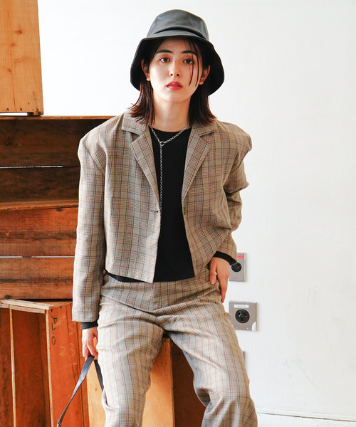 VENCEEXCHANGE(ヴァンスエクスチェンジ)の「【セットアップ対応】ショート丈テーラードジャケット 無地&チェック柄(テーラードジャケット・レディース・ブラック/ブラウン/その他・M)」の12枚目の写真