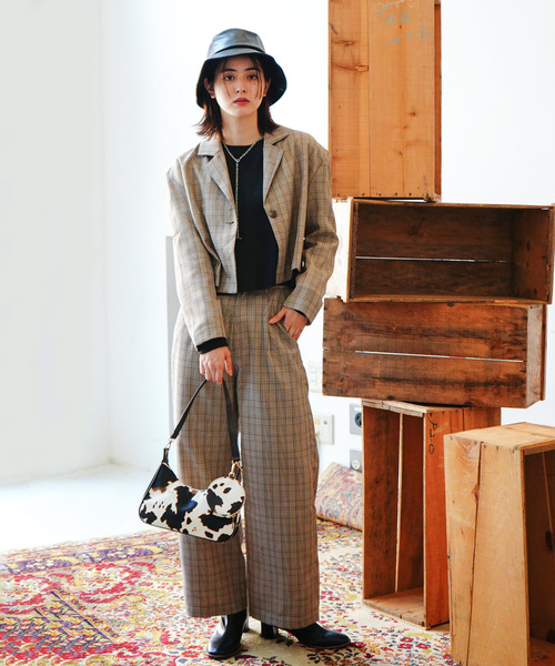 VENCEEXCHANGE(ヴァンスエクスチェンジ)の「【セットアップ対応】ショート丈テーラードジャケット 無地&チェック柄(テーラードジャケット・レディース・ブラック/ブラウン/その他・M)」の14枚目の写真