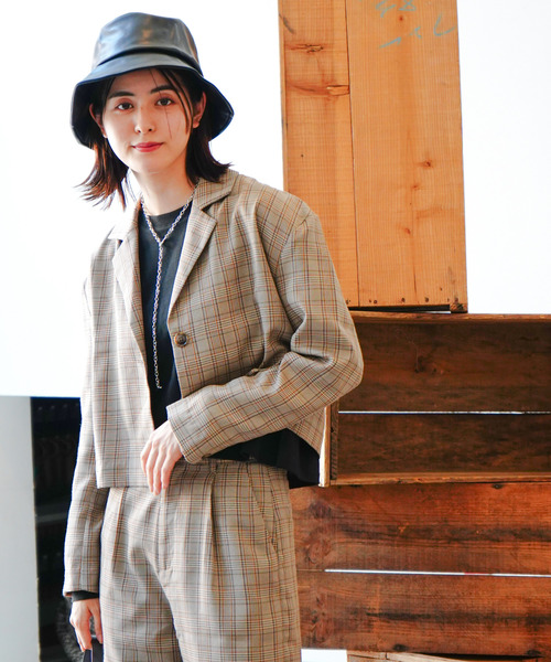 VENCEEXCHANGE(ヴァンスエクスチェンジ)の「【セットアップ対応】ショート丈テーラードジャケット 無地&チェック柄(テーラードジャケット・レディース・ブラック/ブラウン/その他・M)」の16枚目の写真