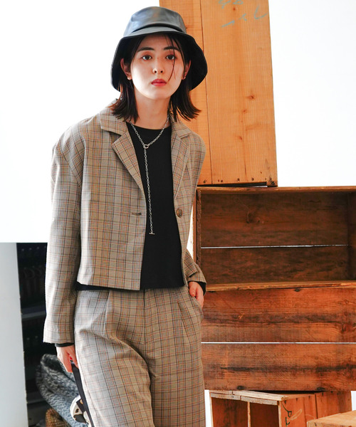 VENCEEXCHANGE(ヴァンスエクスチェンジ)の「【セットアップ対応】ショート丈テーラードジャケット 無地&チェック柄(テーラードジャケット・レディース・ブラック/ブラウン/その他・M)」の17枚目の写真