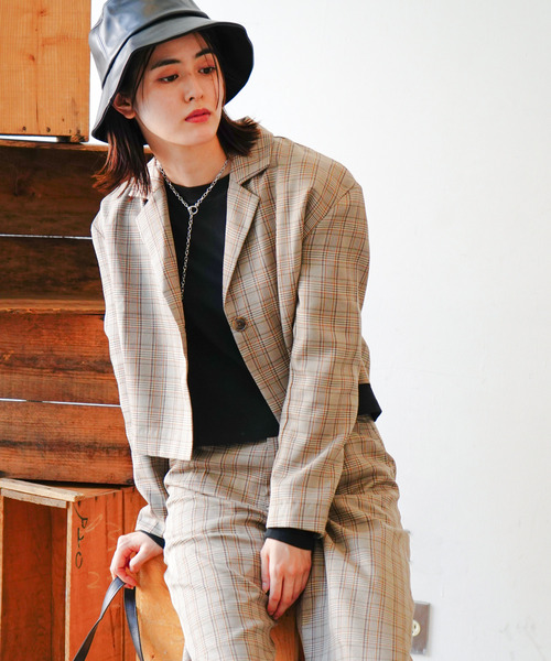 VENCEEXCHANGE(ヴァンスエクスチェンジ)の「【セットアップ対応】ショート丈テーラードジャケット 無地&チェック柄(テーラードジャケット・レディース・ブラック/ブラウン/その他・M)」の22枚目の写真