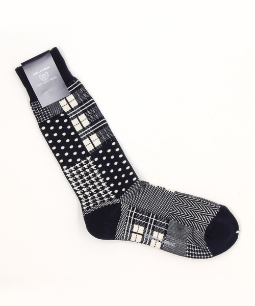 COMME　CA COMMUNE（コムサコミューン）の「マルチパターン パッチワーク柄 ソックス（ソックス/靴下・メンズ・ブラック/グリーン/キャメル/ネイビー・27cm）」の4枚目の写真
