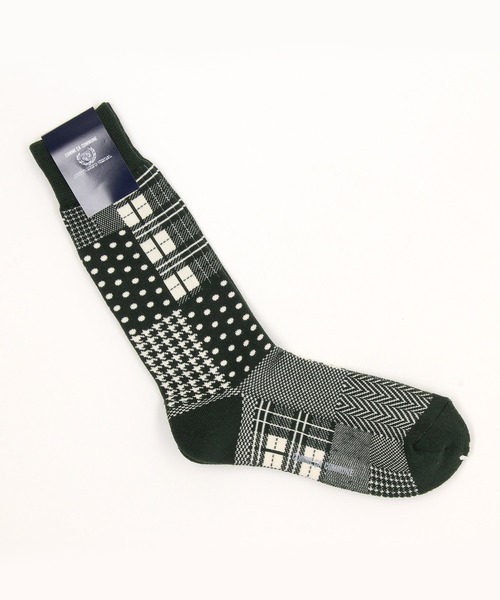 COMME　CA COMMUNE（コムサコミューン）の「マルチパターン パッチワーク柄 ソックス（ソックス/靴下・メンズ・ブラック/グリーン/キャメル/ネイビー・27cm）」の3枚目の写真