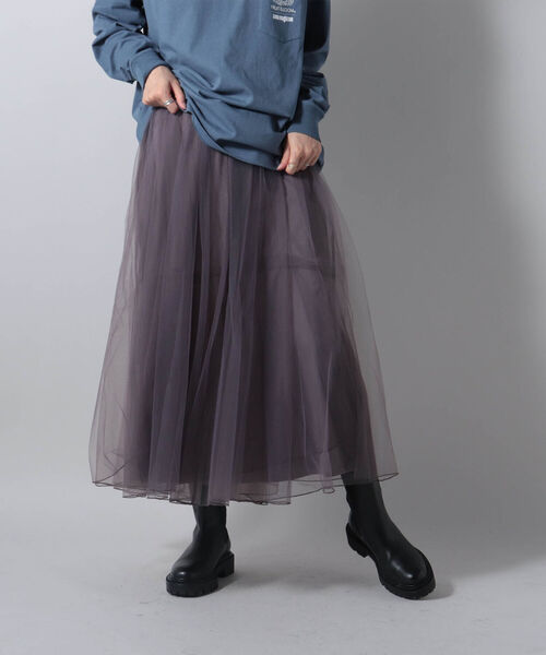 fredy couleur（フレディクルール）の「チュールギャザースカート（スカート・レディース・チャコールグレー/ブラウン・38）」の2枚目の写真