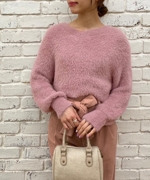 OLIVE des OLIVE(オリーブデオリーブ)の「可愛さと細さ両立!ふわシャギーニット(ニット/セーター・レディース・ライトグレー/オフホワイト/サックスブルー/ピンク/ライトブラウン・FREE)」の12枚目の写真