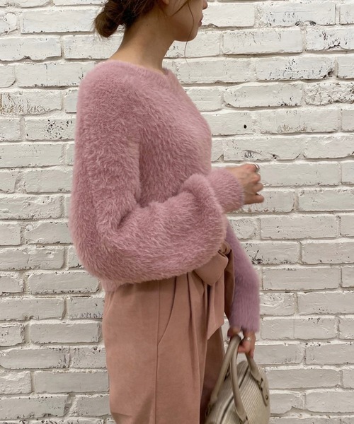 OLIVE des OLIVE(オリーブデオリーブ)の「可愛さと細さ両立!ふわシャギーニット(ニット/セーター・レディース・ライトグレー/オフホワイト/サックスブルー/ピンク/ライトブラウン・FREE)」の8枚目の写真