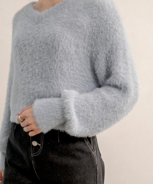 OLIVE des OLIVE(オリーブデオリーブ)の「可愛さと細さ両立!ふわシャギーニット(ニット/セーター・レディース・ライトグレー/オフホワイト/サックスブルー/ピンク/ライトブラウン・FREE)」の9枚目の写真