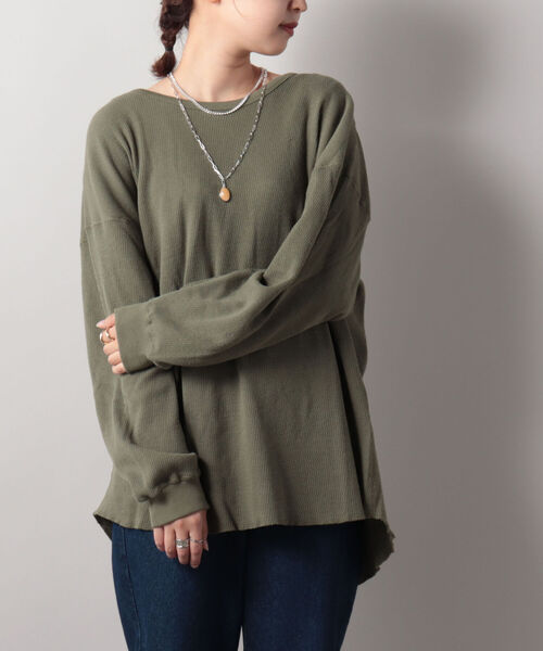FREDY&GLOSTER(フレディアンドグロスター)の「【sportswear/スポーツウェア】Honeycomb サーマルロンT #w1524-598(Tシャツ/カットソー・レディース・キナリ/オリーブ/チャコールグレー・FREE)」の1枚目の写真