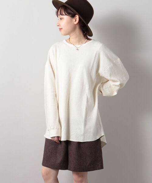FREDY&GLOSTER(フレディアンドグロスター)の「【sportswear/スポーツウェア】Honeycomb サーマルロンT #w1524-598(Tシャツ/カットソー・レディース・キナリ/オリーブ/チャコールグレー・FREE)」の2枚目の写真