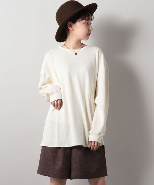 FREDY&GLOSTER(フレディアンドグロスター)の「【sportswear/スポーツウェア】Honeycomb サーマルロンT #w1524-598(Tシャツ/カットソー・レディース・キナリ/オリーブ/チャコールグレー・FREE)」の6枚目の写真