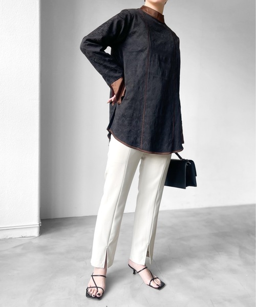 Solace（ソレイス）の「レースジャガードパイピングブラウス（シャツ/ブラウス・レディース・ブラック/ホワイト・FREE）」の14枚目の写真