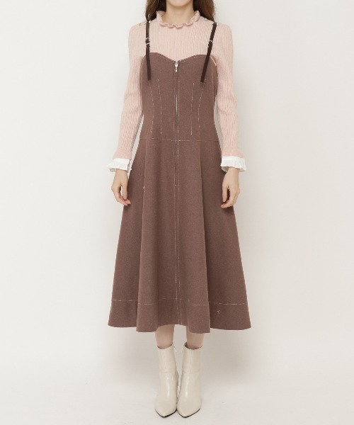 WILLSELECTION(ウィルセレクション)の「配色ステッチジャンパースカート(ジャンパースカート・レディース・ブラック/ブラウン/ピンク・MEDIUM)」の11枚目の写真