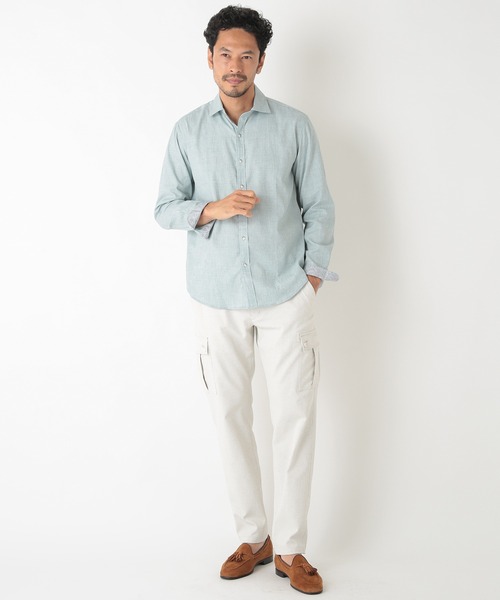 MEN'S BIGI(メンズビギ)の「リネン×ポリエステル メランジシャツ(シャツ/ブラウス・メンズ・ホワイト/サックスブルー/ピンク/エメラルド・01/02/03/04)」の9枚目の写真