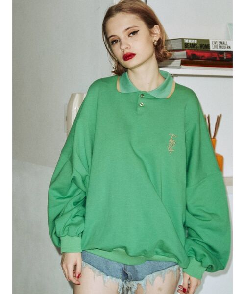 jouetie（ジュエティ）の「ポロカラープルオーバー（スウェット・レディース・ブラック/レッド/グリーン/ブルー・MEDIUM）」の2枚目の写真