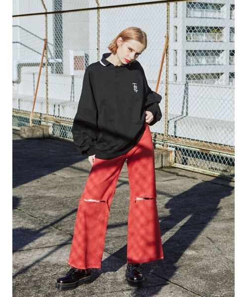 jouetie（ジュエティ）の「ポロカラープルオーバー（スウェット・レディース・ブラック/レッド/グリーン/ブルー・MEDIUM）」の9枚目の写真