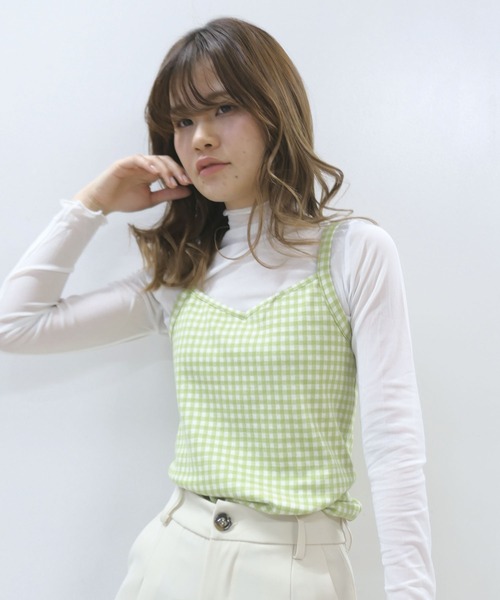 CORNERS(コーナーズ)の「ギンガムチェックバックリボンキャミ(キャミソール・レディース・ライトブルー/ライトグリーン/ブラック/キャメル・M)」の5枚目の写真