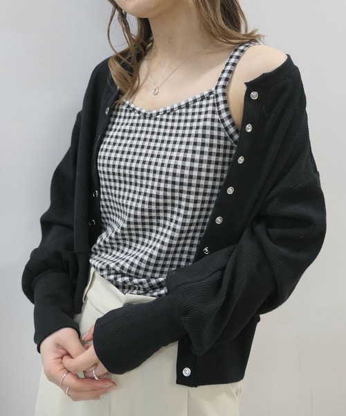 CORNERS(コーナーズ)の「ギンガムチェックバックリボンキャミ(キャミソール・レディース・ライトブルー/ライトグリーン/ブラック/キャメル・M)」の9枚目の写真