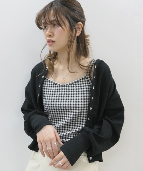 CORNERS(コーナーズ)の「ギンガムチェックバックリボンキャミ(キャミソール・レディース・ライトブルー/ライトグリーン/ブラック/キャメル・M)」の11枚目の写真
