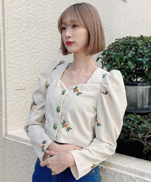 Voyage titty&Co.PETIT（ボヤージュティティアンドコープチ）の「【Voyage titty&Co. PETIT】フラワー刺繍パフスリーブトップス（シャツ/ブラウス）」