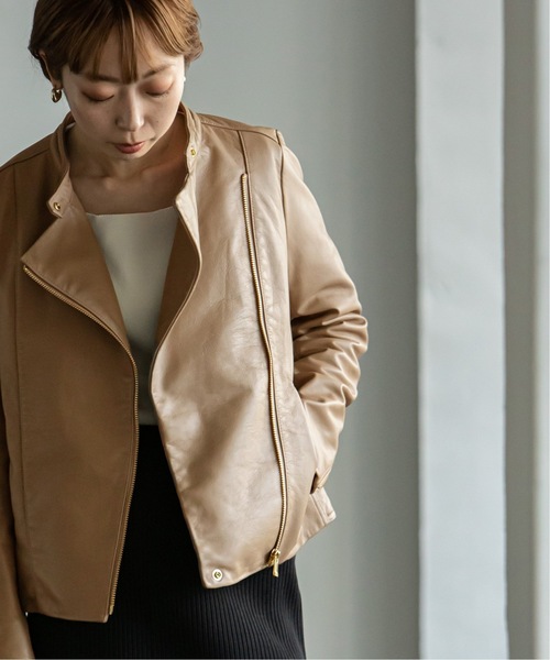 Noble（ノーブル）の「《追加4》ソフトラムレザーライダースブルゾン◆（ライダースジャケット・レディース・ベージュ/ブラウン/ブラック・40/38/36/34）」の8枚目の写真