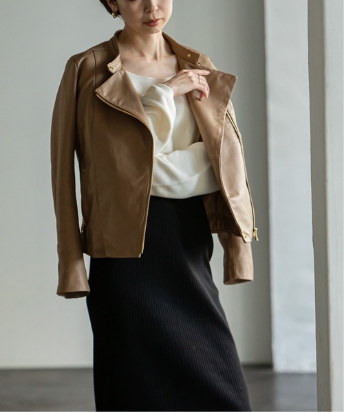 Noble（ノーブル）の「《追加4》ソフトラムレザーライダースブルゾン◆（ライダースジャケット・レディース・ベージュ/ブラウン/ブラック・40/38/36/34）」の10枚目の写真