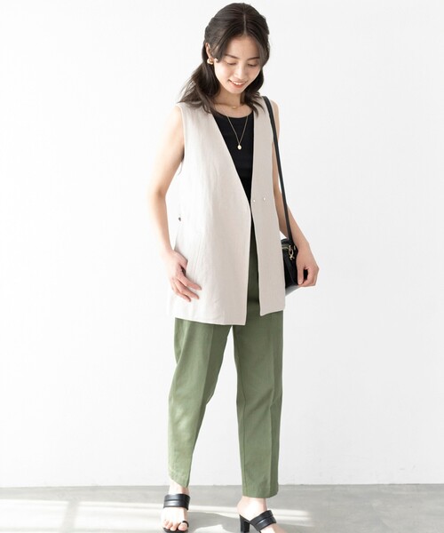 THE SHOP TK （ザ ショップ ティーケー ）の「◆リネン混ミドル丈ジレ（ベスト・レディース・ダークブラウン/ライトベージュ・12）」の6枚目の写真