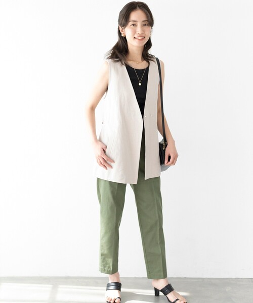 THE SHOP TK （ザ ショップ ティーケー ）の「◆リネン混ミドル丈ジレ（ベスト・レディース・ダークブラウン/ライトベージュ・12）」の8枚目の写真