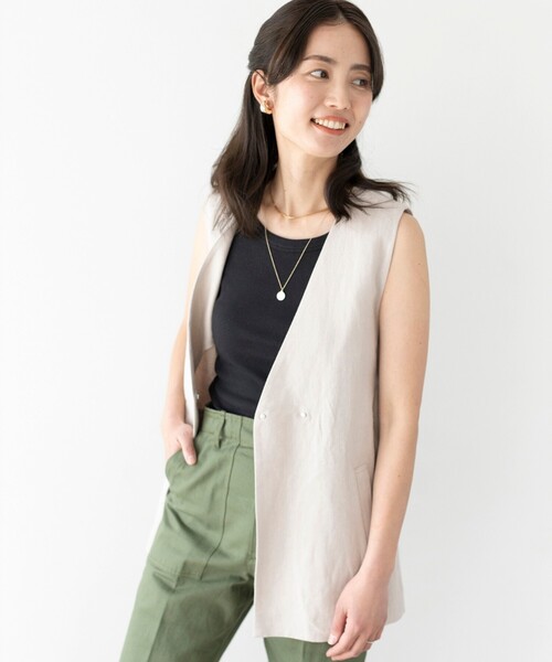 THE SHOP TK （ザ ショップ ティーケー ）の「◆リネン混ミドル丈ジレ（ベスト・レディース・ダークブラウン/ライトベージュ・12）」の9枚目の写真