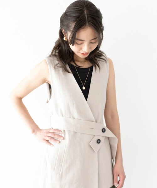 THE SHOP TK （ザ ショップ ティーケー ）の「◆リネン混ミドル丈ジレ（ベスト・レディース・ダークブラウン/ライトベージュ・12）」の10枚目の写真