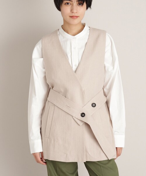 THE SHOP TK （ザ ショップ ティーケー ）の「◆リネン混ミドル丈ジレ（ベスト・レディース・ダークブラウン/ライトベージュ・12）」の11枚目の写真