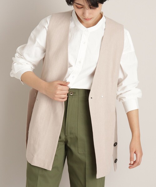THE SHOP TK （ザ ショップ ティーケー ）の「◆リネン混ミドル丈ジレ（ベスト・レディース・ダークブラウン/ライトベージュ・12）」の20枚目の写真