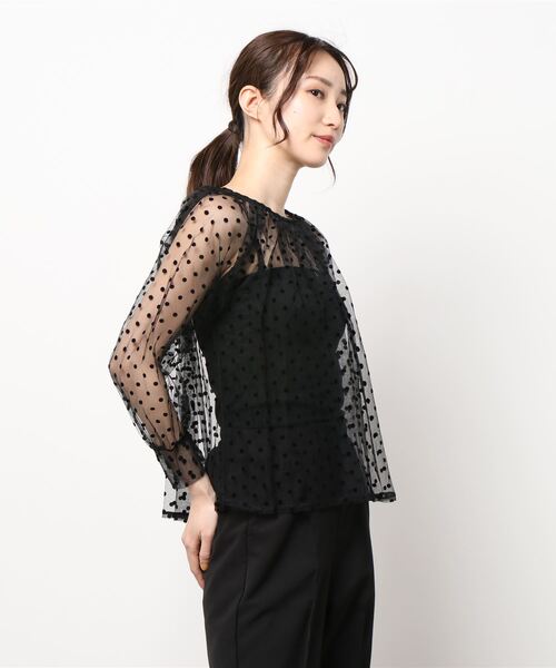 Q（キュー）の「シアードットギャザーブラウス（シャツ/ブラウス・レディース・ベージュ系その他/ブラック系その他・MEDIUM）」の4枚目の写真