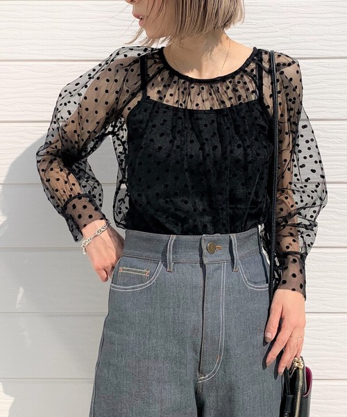 Q（キュー）の「シアードットギャザーブラウス（シャツ/ブラウス・レディース・ベージュ系その他/ブラック系その他・MEDIUM）」の2枚目の写真