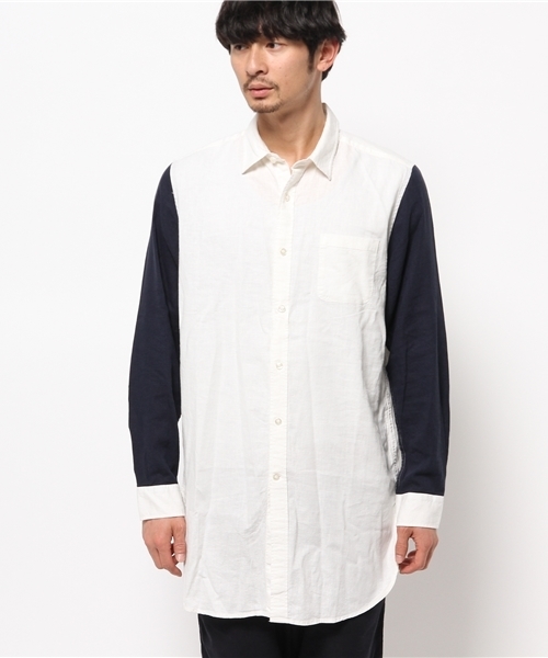 WEGO（ウィゴー）の「WEGO/フレンチリネンMIXロングシャツ（シャツ/ブラウス・メンズ・ホワイト/ホワイト系その他/ネイビー/ブルー系その他・MEDIUM/LARGE）」の10枚目の写真