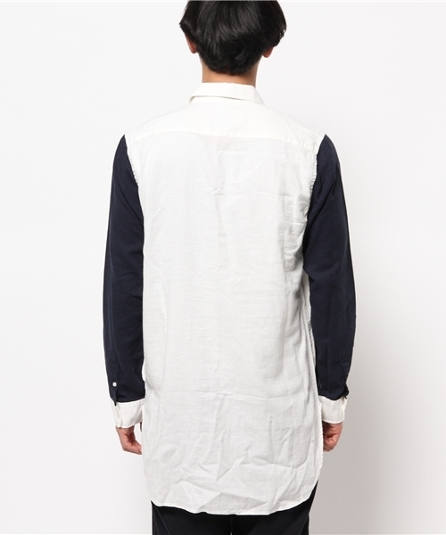 WEGO（ウィゴー）の「WEGO/フレンチリネンMIXロングシャツ（シャツ/ブラウス・メンズ・ホワイト/ホワイト系その他/ネイビー/ブルー系その他・MEDIUM/LARGE）」の12枚目の写真