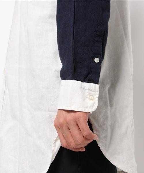 WEGO（ウィゴー）の「WEGO/フレンチリネンMIXロングシャツ（シャツ/ブラウス・メンズ・ホワイト/ホワイト系その他/ネイビー/ブルー系その他・MEDIUM/LARGE）」の5枚目の写真