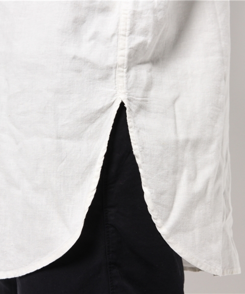 WEGO（ウィゴー）の「WEGO/フレンチリネンMIXロングシャツ（シャツ/ブラウス・メンズ・ホワイト/ホワイト系その他/ネイビー/ブルー系その他・MEDIUM/LARGE）」の6枚目の写真