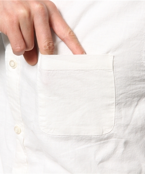 WEGO（ウィゴー）の「WEGO/フレンチリネンMIXロングシャツ（シャツ/ブラウス・メンズ・ホワイト/ホワイト系その他/ネイビー/ブルー系その他・MEDIUM/LARGE）」の7枚目の写真