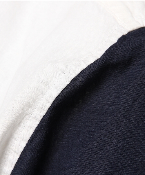 WEGO（ウィゴー）の「WEGO/フレンチリネンMIXロングシャツ（シャツ/ブラウス・メンズ・ホワイト/ホワイト系その他/ネイビー/ブルー系その他・MEDIUM/LARGE）」の9枚目の写真