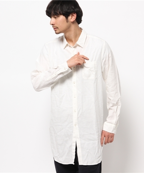 WEGO（ウィゴー）の「WEGO/フレンチリネンMIXロングシャツ（シャツ/ブラウス・メンズ・ホワイト/ホワイト系その他/ネイビー/ブルー系その他・MEDIUM/LARGE）」の14枚目の写真