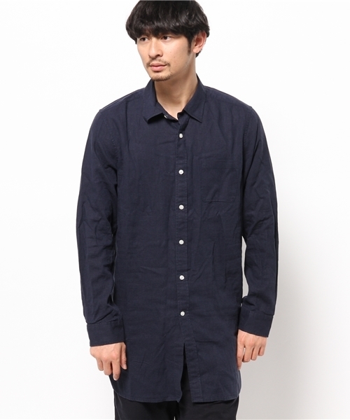 WEGO（ウィゴー）の「WEGO/フレンチリネンMIXロングシャツ（シャツ/ブラウス・メンズ・ホワイト/ホワイト系その他/ネイビー/ブルー系その他・MEDIUM/LARGE）」の15枚目の写真