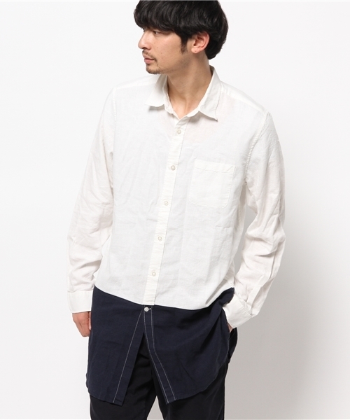 WEGO（ウィゴー）の「WEGO/フレンチリネンMIXロングシャツ（シャツ/ブラウス・メンズ・ホワイト/ホワイト系その他/ネイビー/ブルー系その他・MEDIUM/LARGE）」の16枚目の写真