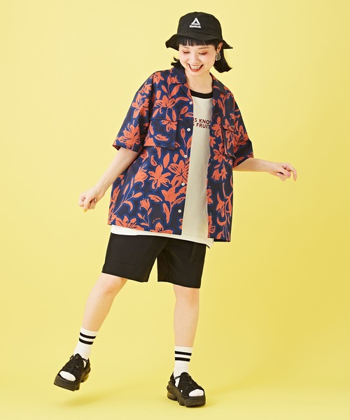 CUBE SUGAR（キューブシュガー）の「アクティブストレッチ総柄アウトドア半袖開襟シャツ（シャツ/ブラウス・レディース・カモフラージュ/オレンジ系その他/ネイビー×ホワイト・M）」の5枚目の写真