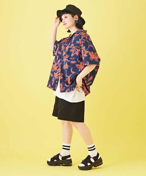 CUBE SUGAR（キューブシュガー）の「アクティブストレッチ総柄アウトドア半袖開襟シャツ（シャツ/ブラウス・レディース・カモフラージュ/オレンジ系その他/ネイビー×ホワイト・M）」の6枚目の写真