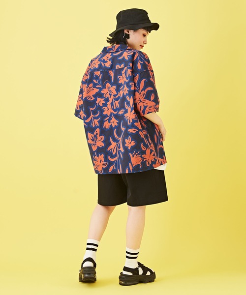 CUBE SUGAR（キューブシュガー）の「アクティブストレッチ総柄アウトドア半袖開襟シャツ（シャツ/ブラウス・レディース・カモフラージュ/オレンジ系その他/ネイビー×ホワイト・M）」の7枚目の写真