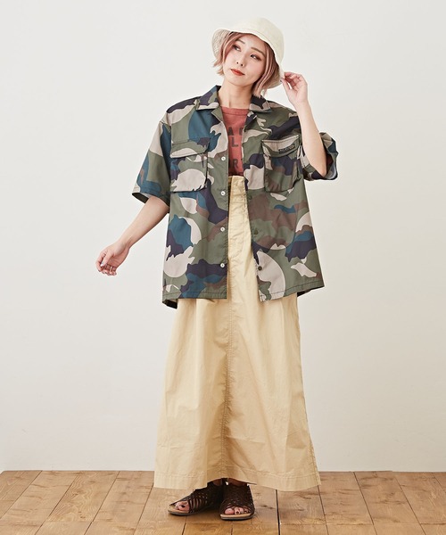 CUBE SUGAR（キューブシュガー）の「アクティブストレッチ総柄アウトドア半袖開襟シャツ（シャツ/ブラウス・レディース・カモフラージュ/オレンジ系その他/ネイビー×ホワイト・M）」の8枚目の写真