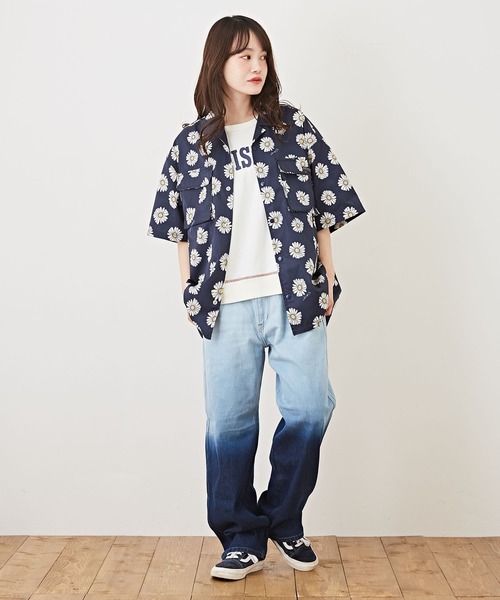 CUBE SUGAR（キューブシュガー）の「アクティブストレッチ総柄アウトドア半袖開襟シャツ（シャツ/ブラウス・レディース・カモフラージュ/オレンジ系その他/ネイビー×ホワイト・M）」の11枚目の写真